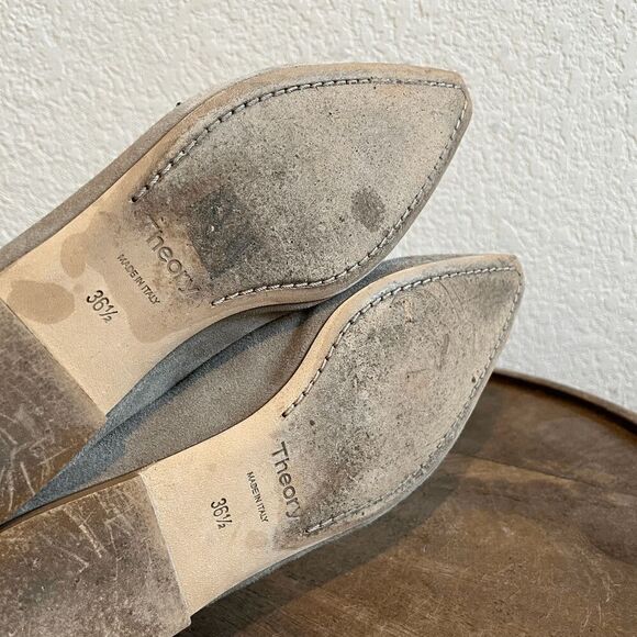 Theory Suede Pleated Bow Tie Ballet Flats Shoes Women's Size 36.5 US 6.5 - Picture 10 of 10